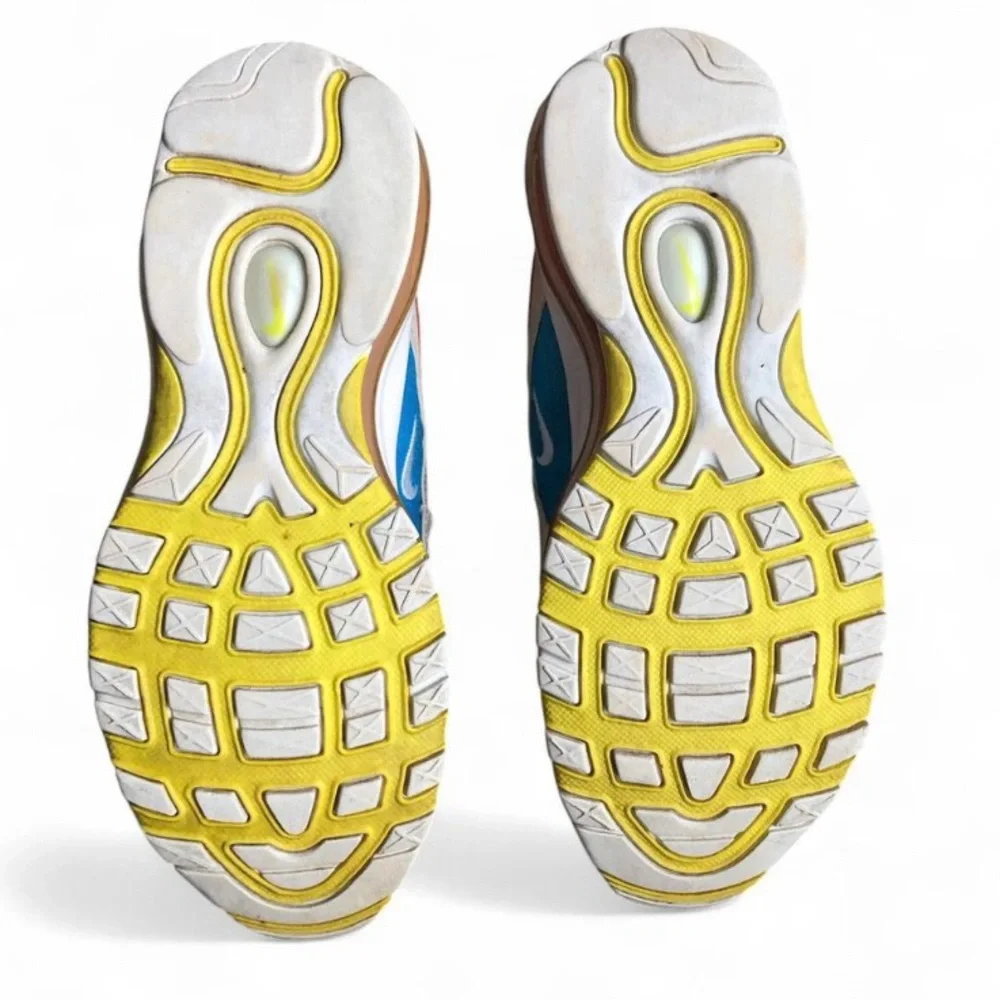 Nike Air Max 97 Shoes Youth Size 5Y White Blue Red Yellow GS Retro Running.